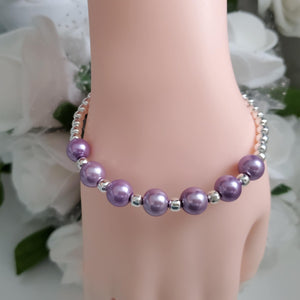 Handmade silver accented pearl bracelet - lavender purple or custom color - Pearl Bracelet - Bracelets - Silver Accented Bracelet