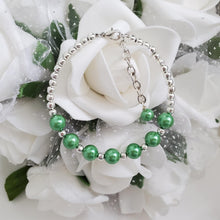 Load image into Gallery viewer, Handmade silver accented pearl bracelet - green or custom color - Pearl Bracelet - Bracelets - Silver Accented Bracelet
