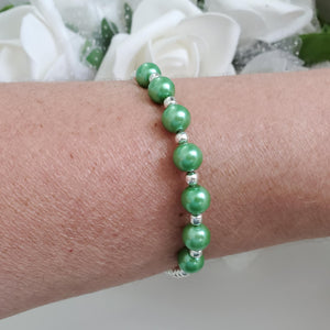 Handmade silver accented pearl bracelet - green or custom color - Pearl Bracelet - Bracelets - Silver Accented Bracelet