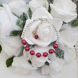 Handmade silver accented pearl bracelet - dark pink or custom color - Pearl Bracelet - Bracelets - Silver Accented Bracelet
