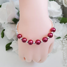 Load image into Gallery viewer, Handmade silver accented pearl bracelet - dark pink or custom color - Pearl Bracelet - Bracelets - Silver Accented Bracelet