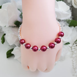 Handmade silver accented pearl bracelet - dark pink or custom color - Pearl Bracelet - Bracelets - Silver Accented Bracelet