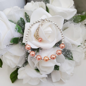 Handmade silver accented pearl bracelet - powder orange or custom color - Pearl Bracelet - Bracelets - Silver Accented Bracelet