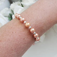 Load image into Gallery viewer, Handmade silver accented pearl bracelet - powder orange or custom color - Pearl Bracelet - Bracelets - Silver Accented Bracelet
