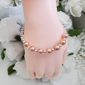 Handmade silver accented pearl bracelet - powder orange or custom color - Pearl Bracelet - Bracelets - Silver Accented Bracelet
