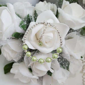 Handmade silver accented pearl bracelet - light green or custom color - Pearl Bracelet - Bracelets - Silver Accented Bracelet
