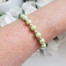 Load image into Gallery viewer, Handmade silver accented pearl bracelet - light green or custom color - Pearl Bracelet - Bracelets - Silver Accented Bracelet