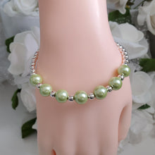 Load image into Gallery viewer, Handmade silver accented pearl bracelet - light green or custom color - Pearl Bracelet - Bracelets - Silver Accented Bracelet
