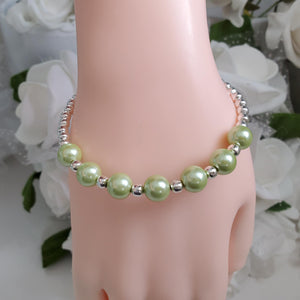 Handmade silver accented pearl bracelet - light green or custom color - Pearl Bracelet - Bracelets - Silver Accented Bracelet