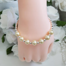 Load image into Gallery viewer, Handmade silver accented pearl bracelet - champagne or custom color - Pearl Bracelet - Bracelets - Silver Accented Bracelet