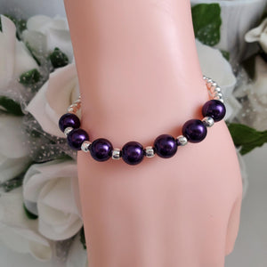 Handmade silver accented pearl bracelet - dark purple or custom color - Pearl Bracelet - Bracelets - Silver Accented Bracelet
