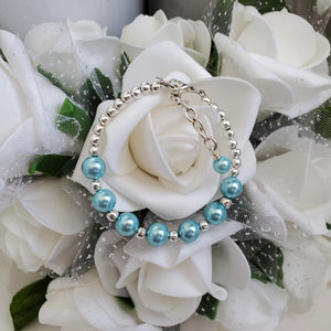 Handmade silver accented pearl bracelet - light blue or custom color - Pearl Bracelet - Bracelets - Silver Accented Bracelet