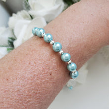 Load image into Gallery viewer, Handmade silver accented pearl bracelet - light blue or custom color - Pearl Bracelet - Bracelets - Silver Accented Bracelet