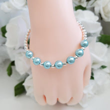Load image into Gallery viewer, Handmade silver accented pearl bracelet - light blue or custom color - Pearl Bracelet - Bracelets - Silver Accented Bracelet