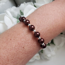 Load image into Gallery viewer, Handmade silver accented pearl bracelet - chocolate brown or custom color - Pearl Bracelet - Bracelets - Silver Accented Bracelet