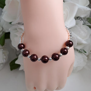 Handmade silver accented pearl bracelet - chocolate brown or custom color - Pearl Bracelet - Bracelets - Silver Accented Bracelet