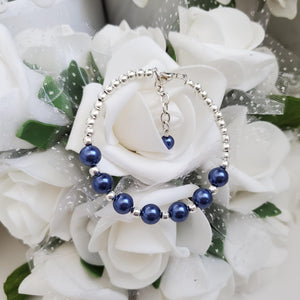 Handmade silver accented pearl bracelet - dark blue or custom color - Pearl Bracelet - Bracelets - Silver Accented Bracelet