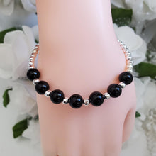 Load image into Gallery viewer, Handmade silver accented pearl bracelet - black or custom color - Pearl Bracelet - Bracelets - Silver Accented Bracelet