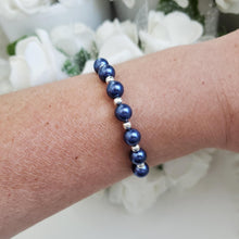 Load image into Gallery viewer, Handmade silver accented pearl bracelet - dark blue or custom color - Pearl Bracelet - Bracelets - Silver Accented Bracelet