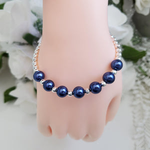 Handmade silver accented pearl bracelet - dark blue or custom color - Pearl Bracelet - Bracelets - Silver Accented Bracelet