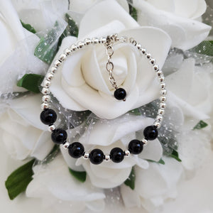 Handmade silver accented pearl bracelet - black or custom color - Pearl Bracelet - Bracelets - Silver Accented Bracelet