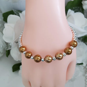 Handmade silver accented pearl bracelet - copper or custom color - Pearl Bracelet - Bracelets - Silver Accented Bracelet