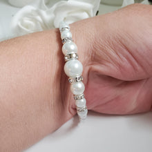 Load image into Gallery viewer, Flower Girl Gift - Best Flower Girl Gifts - handmade flower girl pearl and crystal charm bracelet, white or custom color