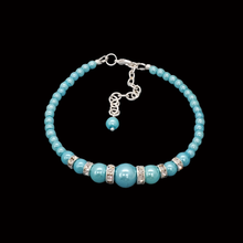 Load image into Gallery viewer, handmade pearl and crystal bracelet, aquamarine blue or custom color - Bracelets - Pearl Bracelet - Bridal Gift Ideas