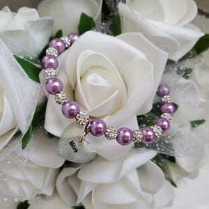 Handmade Mother pearl and pave crystal rhinestone charm bracelet - lavender purple or custom color - Mother Pearl Bracelet - Mother Bracelet - Bracelets