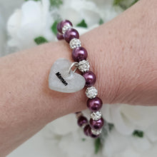 Load image into Gallery viewer, Handmade Mother pearl and pave crystal rhinestone charm bracelet - burgundy red or custom color - Mother Pearl Bracelet - Mother Bracelet - Bracelets
