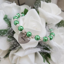Load image into Gallery viewer, Handmade Mother pearl and pave crystal rhinestone charm bracelet - green or custom color - Mother Pearl Bracelet - Mother Bracelet - Bracelets