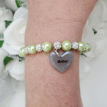 Load image into Gallery viewer, Handmade Mother pearl and pave crystal rhinestone charm bracelet - light green or custom color - Mother Pearl Bracelet - Mother Bracelet - Bracelets