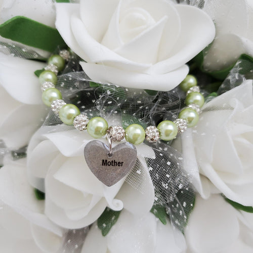 Handmade Mother pearl and pave crystal rhinestone charm bracelet - light green or custom color - Mother Pearl Bracelet - Mother Bracelet - Bracelets