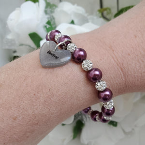 Handmade Mother pearl and pave crystal rhinestone charm bracelet - burgundy red or custom color - Mother Pearl Bracelet - Mother Bracelet - Bracelets