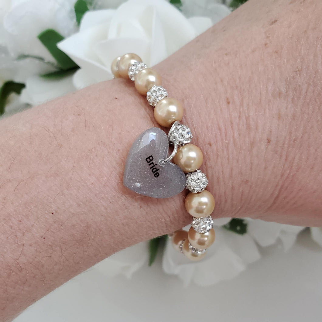 Handmade pearl and pave crystal bride charm bracelet, champagne and silver or custom color - Bride Gift - Bride To Be Gifts - Bride Jewelry