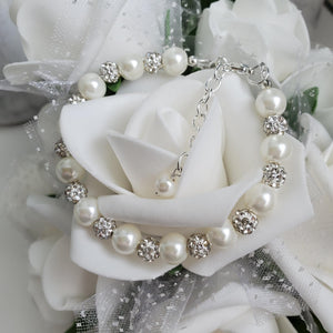 Handmade pearl and pave crystal bracelet - white and silver or custom color - Pearl Bracelet - Bracelets - Bridal Gifts
