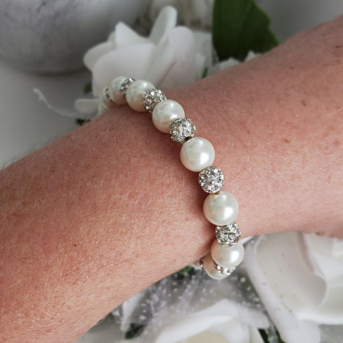 Handmade pearl and pave crystal bracelet - white and silver or custom color - Pearl Bracelet - Bracelets - Bridal Gifts