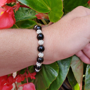 Handmade pearl and pave crystal bracelet - black and silver or custom color - Pearl Bracelet - Bracelets - Bridal Gifts