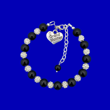 Load image into Gallery viewer, Grand Mother Gift - Grandmother Present Ideas - handmade grand mother pearl and crystal charm bracelet, black and silver or custom color