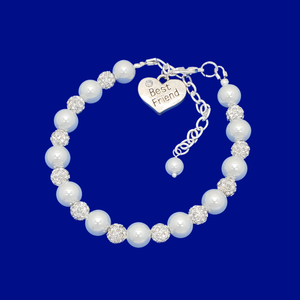 Handmade best friend pearl and pave crystal rhinestone charm bracelet - ivory or custom color - Best Friend Bracelet - Best Friend Gift