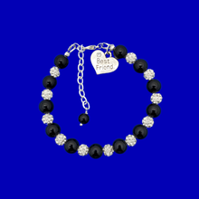 Load image into Gallery viewer, Handmade best friend pearl and pave crystal rhinestone charm bracelet - black or custom color - Best Friend Bracelet - Best Friend Gift
