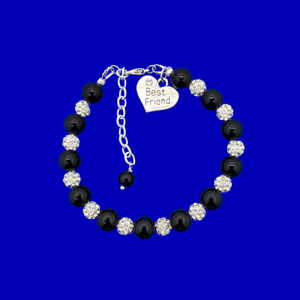 Handmade best friend pearl and pave crystal rhinestone charm bracelet - black or custom color - Best Friend Bracelet - Best Friend Gift