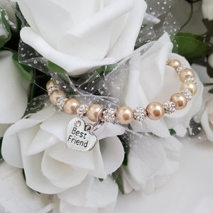 Handmade best friend pearl and pave crystal rhinestone charm bracelet - champagne or custom color - Best Friend Bracelet - Best Friend Gift
