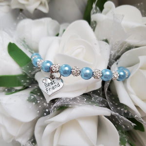 Handmade best friend pearl and pave crystal rhinestone charm bracelet - light blue or custom color - Best Friend Bracelet - Best Friend Gift
