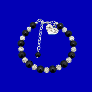 Handmade mother of the groom pearl and pave crystal rhinestone charm bracelet, black or custom color - Mother of the Groom Gift - Bridal Gifts