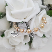Load image into Gallery viewer, Handmade mother of the bride pearl and pave crystal rhinestone charm bracelet, champagne or custom color - Mother of the Bride Pearl Bracelet - Bridal Bracelets