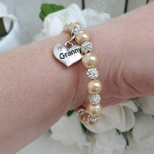 Load image into Gallery viewer, Handmade Granny Pave Crystal and Pearl Charm Bracelet, silver and champagne or silver and custom color - Granny Present - Granny Gift - Granny Mothers Day