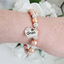 Load image into Gallery viewer, Handmade gran pearl and pave crystal charm bracelet, powder orange and silver clear or custom color - Gran Gift - Gran Present - Gran Mothers Day