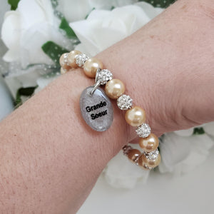 Handmade big sister pearl crystal charm bracelet, champagne or custom color - Big Sister Present - Big Sister Gift - Sister Gift