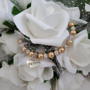 Handmade sister pearl crystal charm bracelet, Champagne or custom color - Big Sister Present - Big Sister Gift - Sister Gift